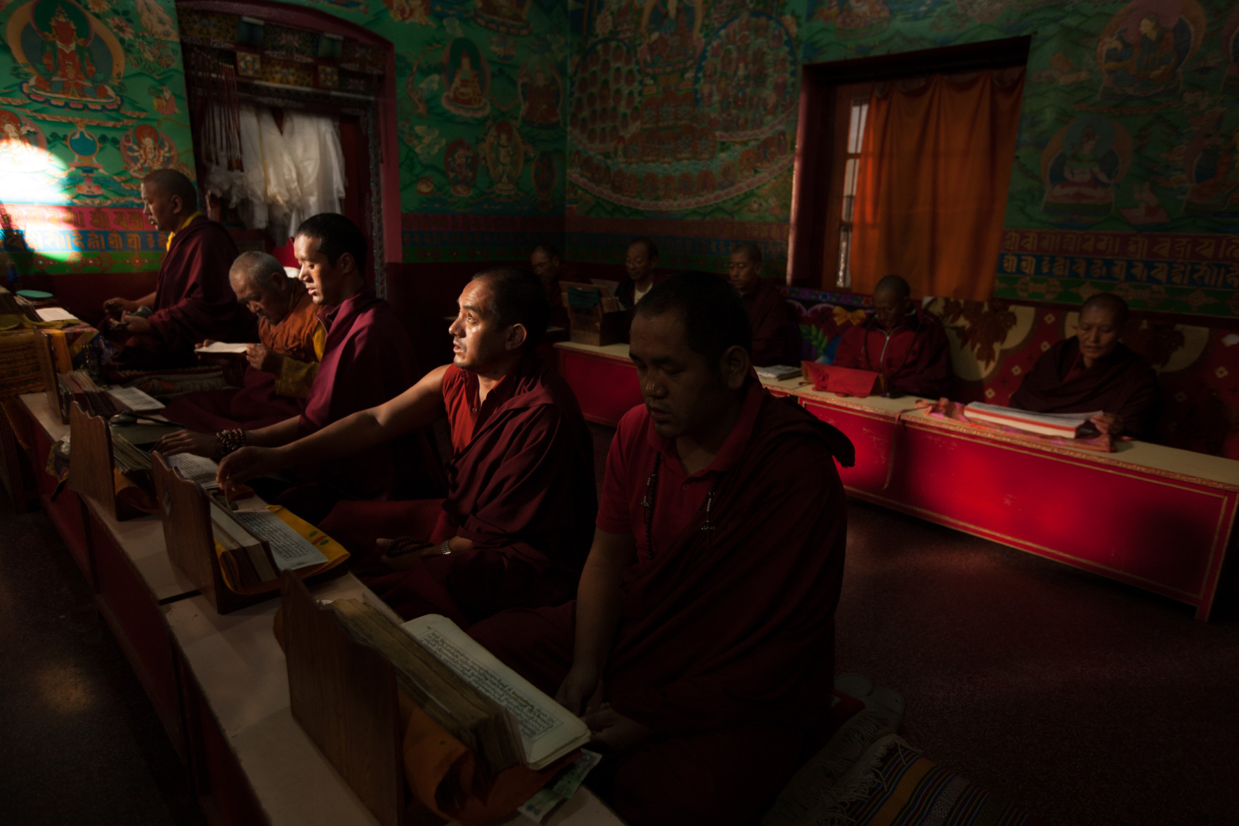 Monks at prayer,Nyingmapa Monastery: Rewalsar